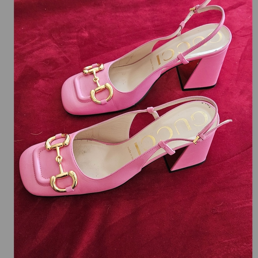 WOMEN'S MID-HEEL SLINGBACK WITH HORSEBIT GUCCI PINK